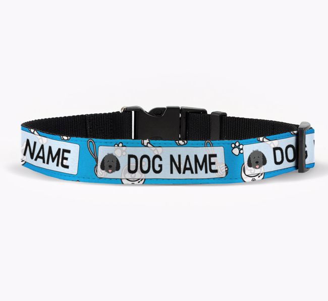 Personalised Fabric Collar with Dog Pattern and {breedFullName} Icon for {dogsName}